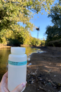 Water sample collected by a student from a waterway in Ridley, Pennsylvania.