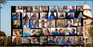 Members of the Marching Band perform virtually over Zoom