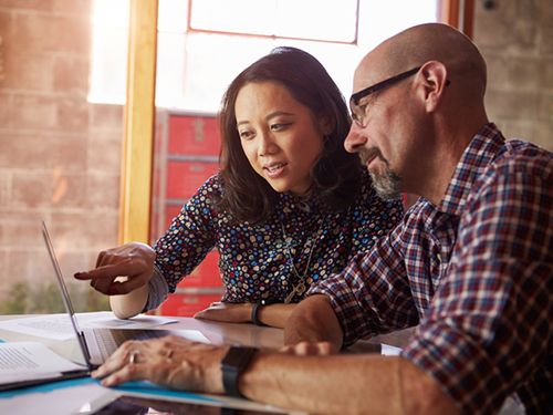 Two professionals working on laptop