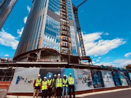 Students at a construction site