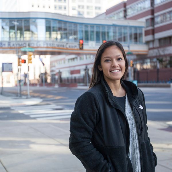 Student outside CHOP